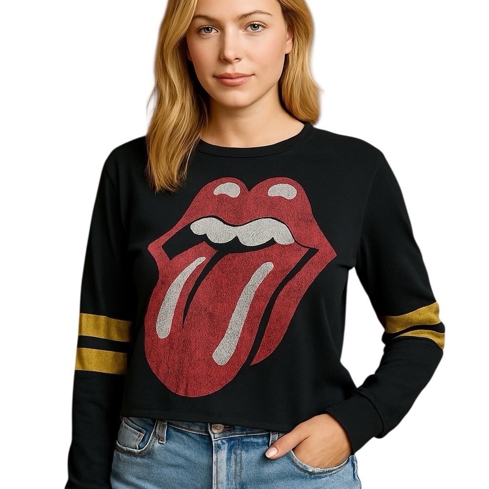 The Rolling Stones Large Long Sleeve Cropped Tshirt Casual Cotton Blend - Picture 1 of 7